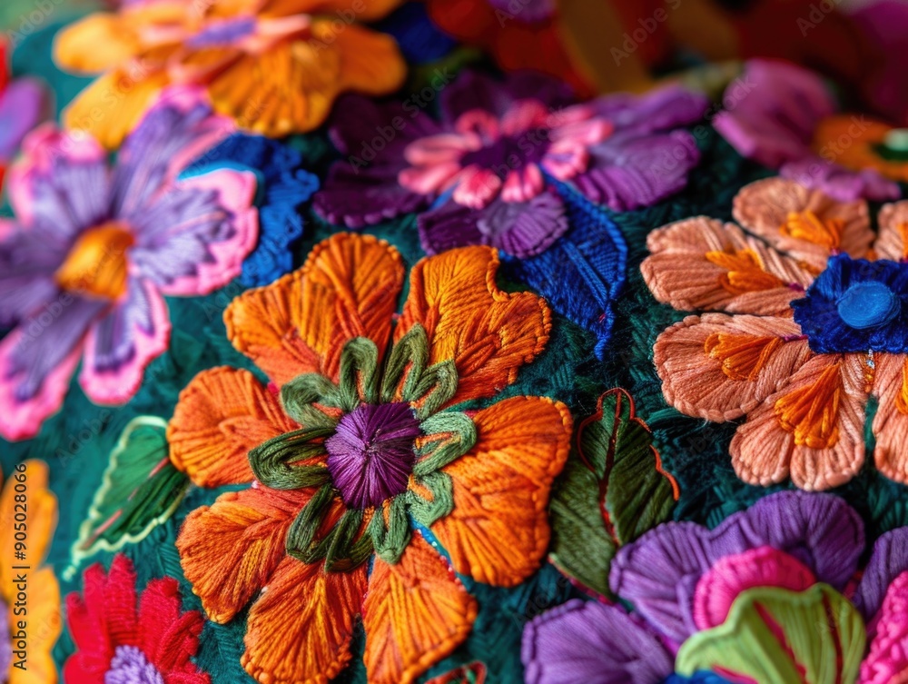 A vibrant pillow with floral design A vibrant pillow with floral design