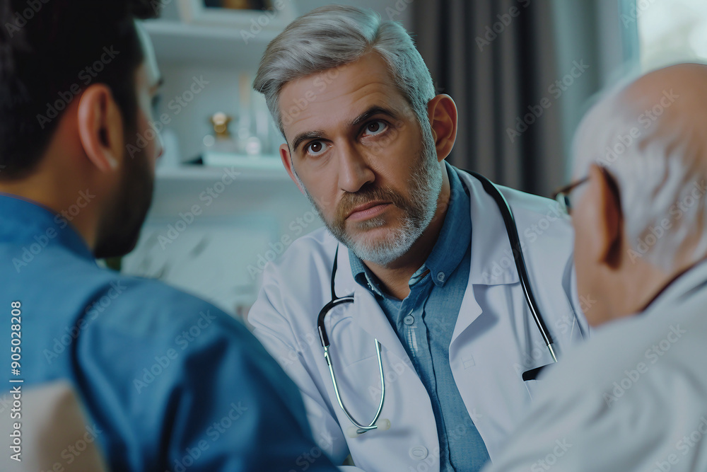 Doctor in a white coat consulting a patient in a medical clinic Ai generative illustration Doctor in a white coat consulting a patient in a medical clinic Ai generative illustration