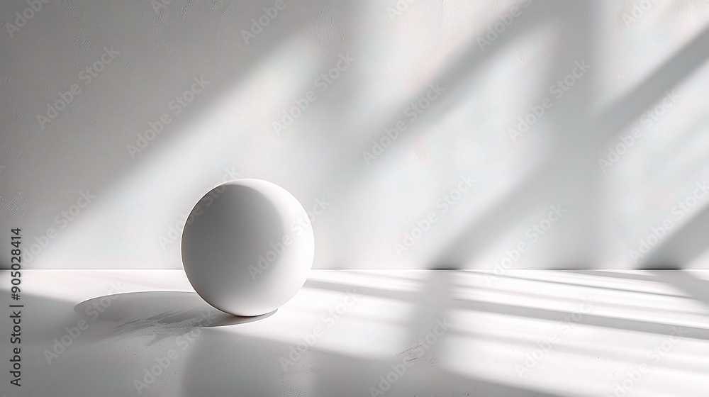 Sphere of Light: A perfect white sphere basks in the ethereal glow of windowpane shadows, creating a serene minimalist composition. Sphere of Light: A perfect white sphere basks in the ethereal glow of windowpane shadows, creating a serene minimalist composition.