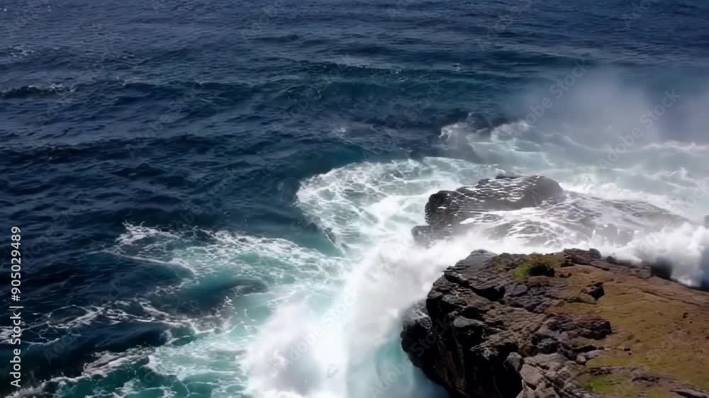 A dramatic ocean scene with waves crashing against rocky shores, highlighting nature's power and serene beauty A dramatic ocean scene with waves crashing against rocky shores, highlighting nature's power and serene beauty