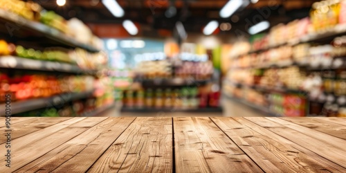 A Fresh Produce Aisle in a Supermarket Featuring a Beautiful Wooden Table Displaying Fresh Goods