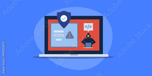 Hacker using code and programming attempt to login, cyber-attack, data protection and internet security software prevents threats, vector illustration.