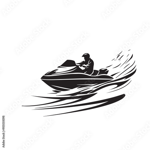 JET SKI in cartoon, doodle style . Image for t-shirt, web, mobile apps and ui. Isolated 2d vector illustration in logo, icon, sketch style, Eps 10, black and white. AI Generative