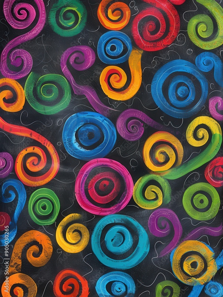 A vibrant chalkboard showcases a variety of colorful spirals and abstract shapes, reflecting the creativity of students in an engaging art class. Generative AI A vibrant chalkboard showcases a variety of colorful spirals and abstract shapes, reflecting the creativity of students in an engaging art class. Generative AI