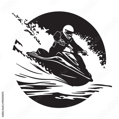 JET SKI in cartoon, doodle style . Image for t-shirt, web, mobile apps and ui. Isolated 2d vector illustration in logo, icon, sketch style, Eps 10, black and white. AI Generative