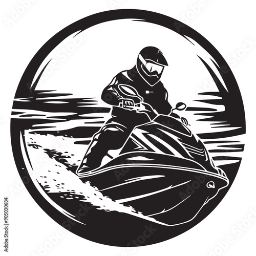 JET SKI in cartoon, doodle style . Image for t-shirt, web, mobile apps and ui. Isolated 2d vector illustration in logo, icon, sketch style, Eps 10, black and white. AI Generative