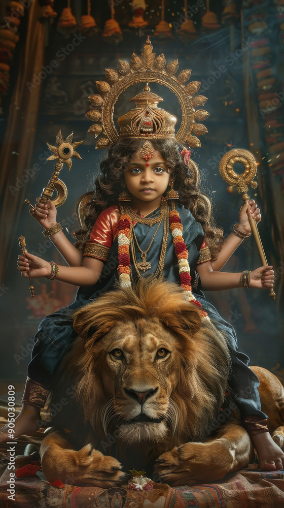 indian little girl in goddess durga costume indian little girl in goddess durga costume