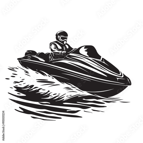 JET SKI in cartoon, doodle style . Image for t-shirt, web, mobile apps and ui. Isolated 2d vector illustration in logo, icon, sketch style, Eps 10, black and white. AI Generative