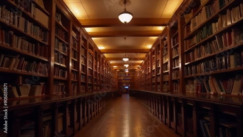 Wallpaper Mural A serene library interior showcasing shelves of books, warm lighting, and a quiet atmosphere ideal for study and reflection Torontodigital.ca