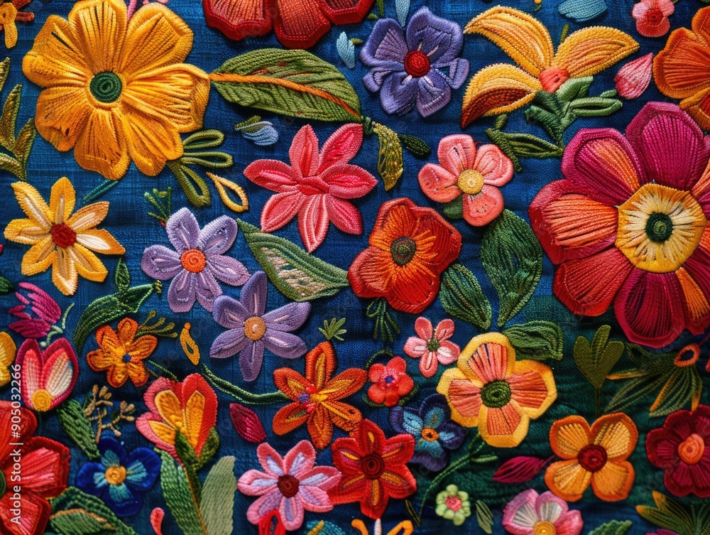Close-up view of vibrant flowers against a calming blue backdrop, ideal for decorating and design purposes Close-up view of vibrant flowers against a calming blue backdrop, ideal for decorating and design purposes