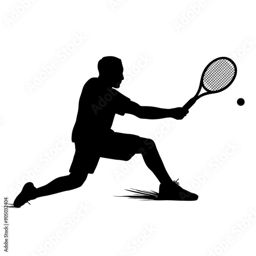 silhouette of a tennis player slapping a tennis ball side view vector