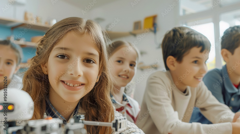 School kids in school are making robotics project, kids Teams working on a robotics project together. Young students girls and boys are working on engineering or STEM project. School kids in school are making robotics project, kids Teams working on a robotics project together. Young students girls and boys are working on engineering or STEM project.