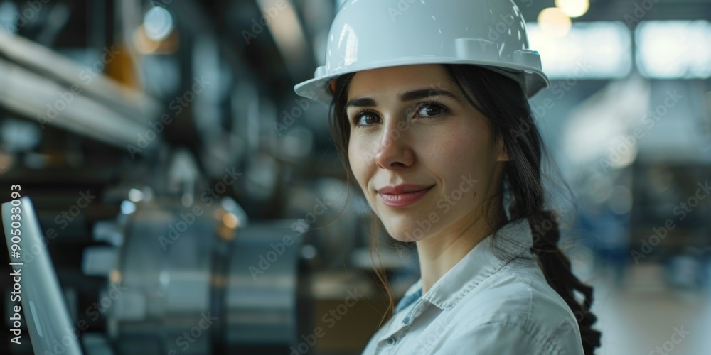 A worker wearing a hard hat on a factory floor A worker wearing a hard hat on a factory floor
