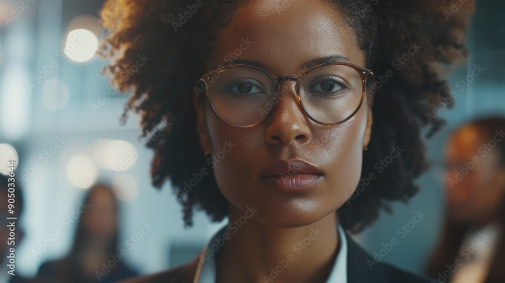 A woman with glasses stands among a crowd, possibly at an event or meeting A woman with glasses stands among a crowd, possibly at an event or meeting