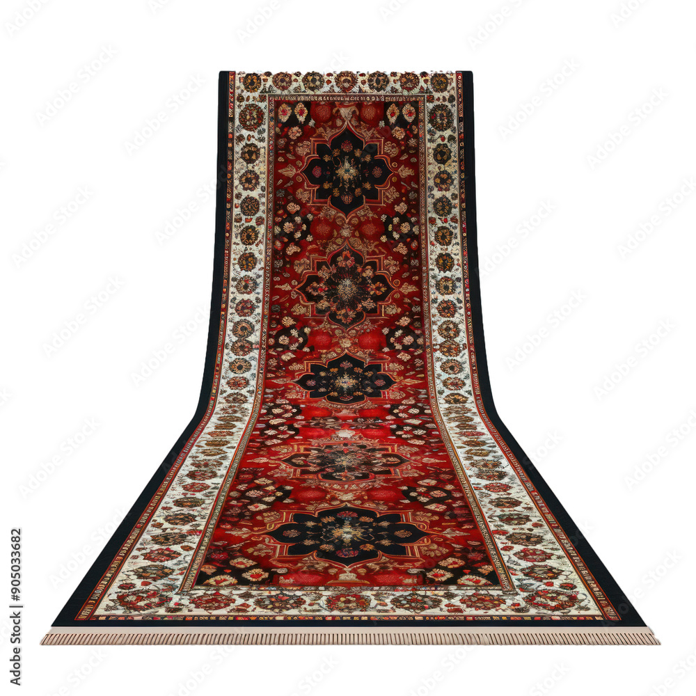 Handmade red persian carpet with traditional pattern lying on white background Handmade red persian carpet with traditional pattern lying on white background