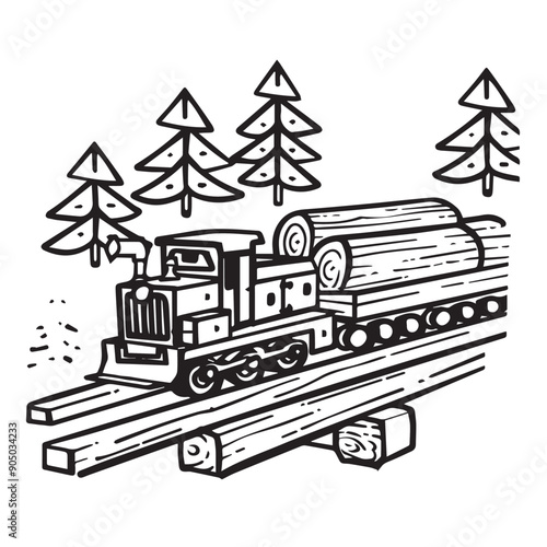 LOGGING MACHINERY in cartoon, doodle style . Image for t-shirt, web, mobile apps and ui. Isolated 2d vector illustration in logo, icon, sketch style, Eps 10, black and white. AI Generative