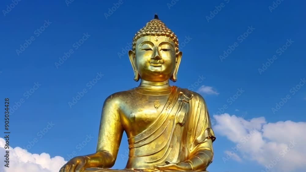 A golden Buddha statue set against a vibrant sky, symbolizing spirituality and tranquility, combining art and culture in a serene landscape A golden Buddha statue set against a vibrant sky, symbolizing spirituality and tranquility, combining art and culture in a serene landscape
