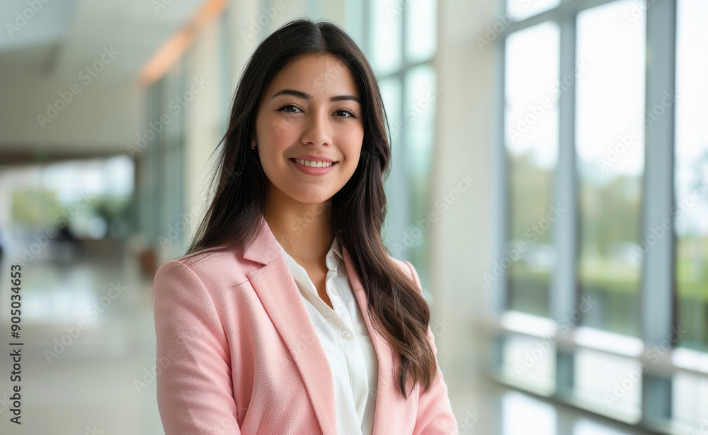 Young businesswoman in pink color suit standing confidently Young businesswoman in pink color suit standing confidently