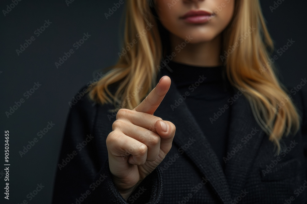 business woman hand finger touching, studio lighting on dark background business woman hand finger touching, studio lighting on dark background