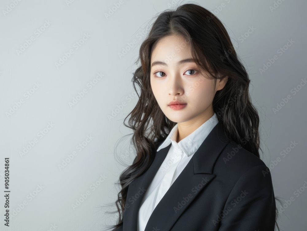 Asian beauty like wearing a business suit, simple style, elegant knowledge, white background Asian beauty like wearing a business suit, simple style, elegant knowledge, white background