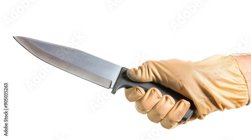 hand wear glove holding a knife isolated on transparent background