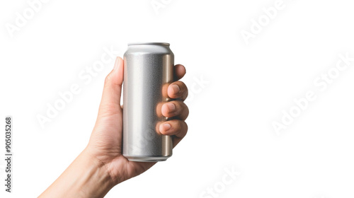 hand holding a can isolated on  transparent background