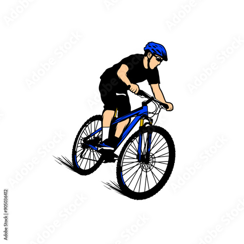 blue cyclist traveling at high speed vector illustration