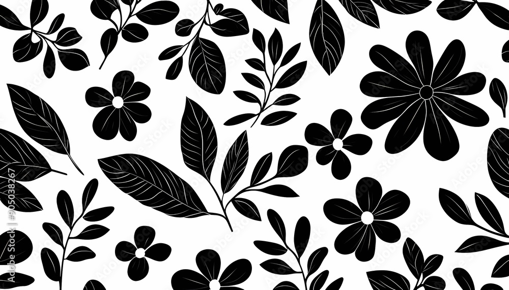 Abstract shape leaf and flower organic seamless pattern. black floral leaves geometric pattern on white background. leaves silhouette summer pattern modern vector style. Abstract shape leaf and flower organic seamless pattern. black floral leaves geometric pattern on white background. leaves silhouette summer pattern modern vector style.