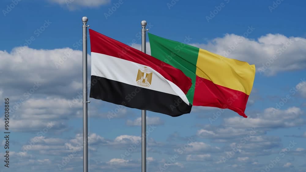 Egypt and Benin flags flying together, video concept of the relationship Egypt and Benin flags flying together, video concept of the relationship