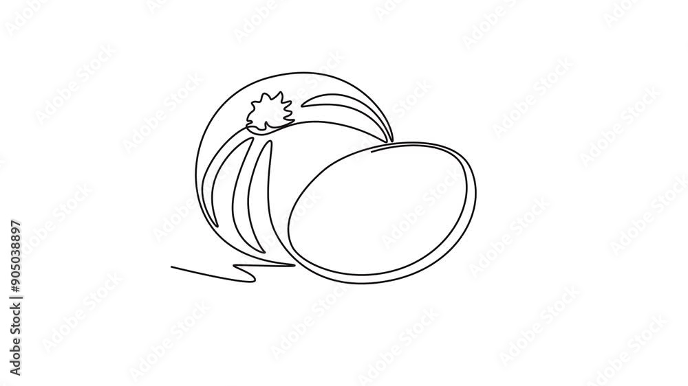 Animated self drawing of continuous line draw of whole and sliced healthy organic onion for herbal logo identity. Fresh cultivated seasoning concept for vegetable icon. Full length one line animation