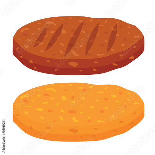 Vector cartoon image of hamburger ingredient. Cutlets. Fast food and tasty food concept. Elements for your design. Banner for website, leaflets, etc.