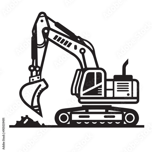 CRAWLER CRANE in cartoon, doodle style . Image for t-shirt, web, mobile apps and ui. Isolated 2d vector illustration in logo, icon, sketch style, Eps 10, black and white. AI Generative