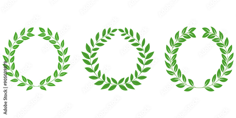 set green laurel wreath, vector illustration on a white background set green laurel wreath, vector illustration on a white background