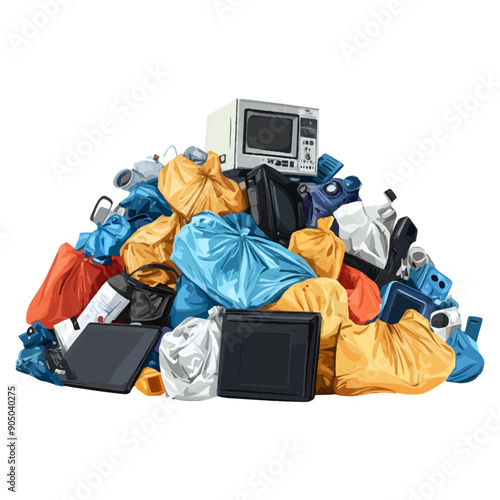 Pile of garbage, waste white background