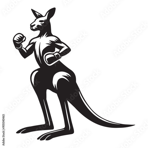 Kangaroo Silhouette - Kangaroo Clipart - A Boxing Stance Kangaroo  illustration in black and white