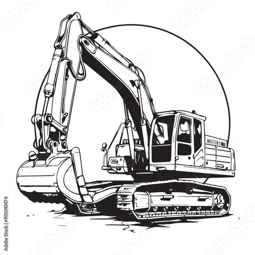 CRAWLER CRANE in cartoon, doodle style . Image for t-shirt, web, mobile apps and ui. Isolated 2d vector illustration in logo, icon, sketch style, Eps 10, black and white. AI Generative