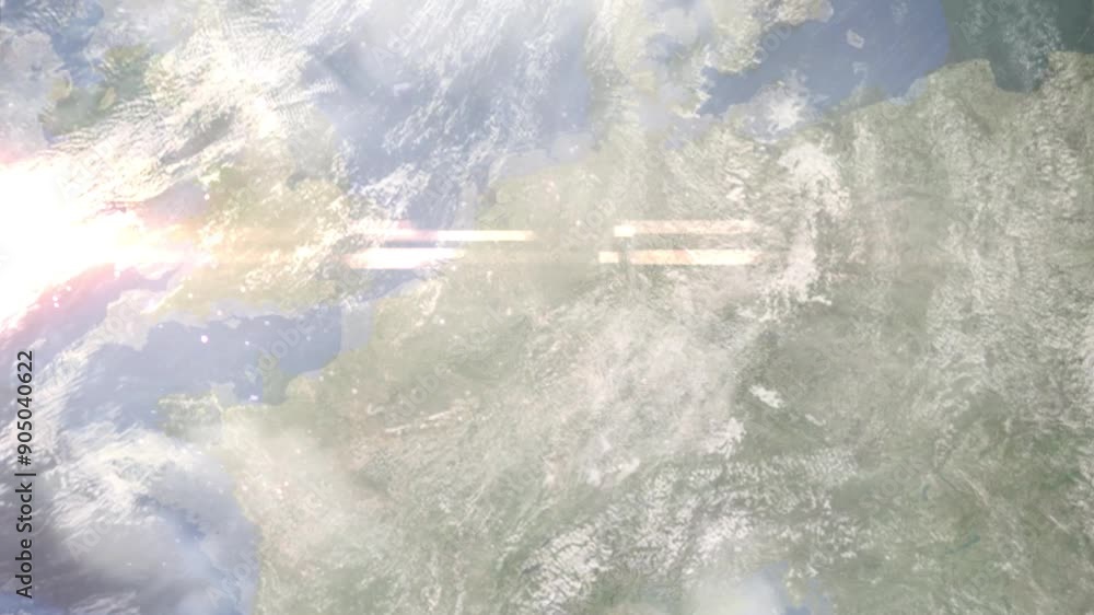 Earth zoom in from space and focus on Köln, Germany. Background for travel intro or blog. Satellite view. 3D style Animation. Images from NASA.