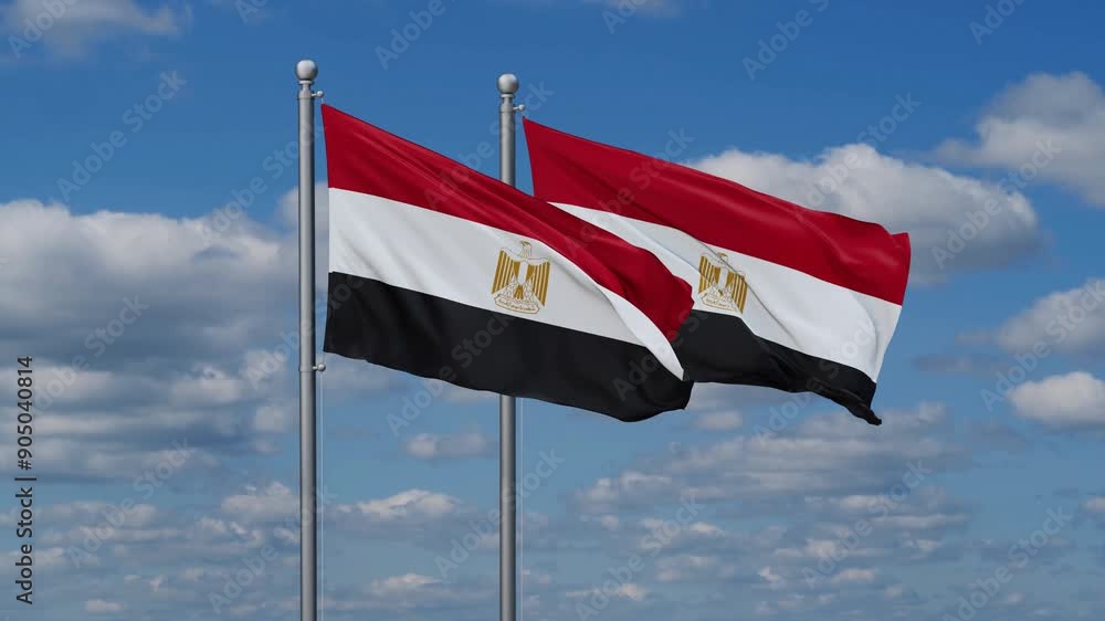Two Egypt flags flying together, video concept of the relationship, two country relations concept Two Egypt flags flying together, video concept of the relationship, two country relations concept