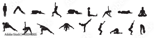 yoga silhouette people collection of meditating 