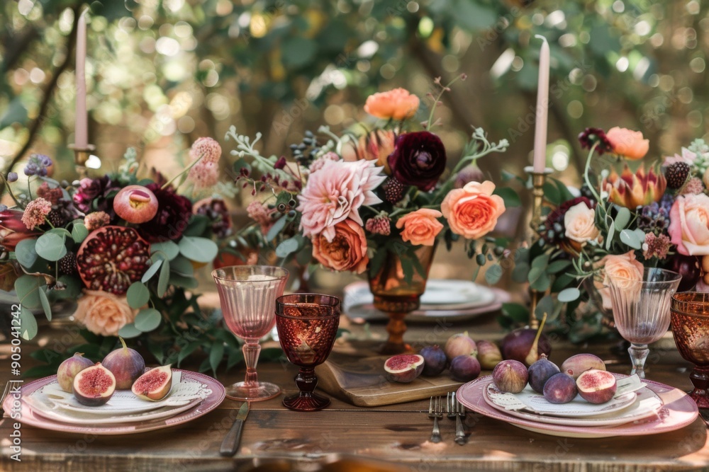 A rustic thanksgiving table setting with an autumn color palette A rustic thanksgiving table setting with an autumn color palette