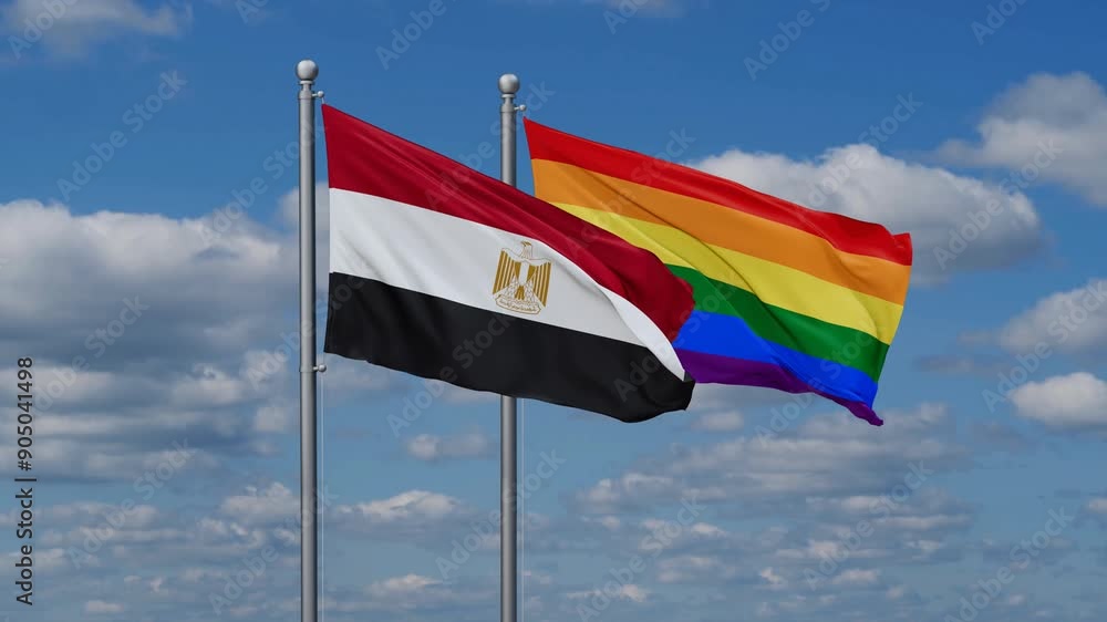 LGBT movement flag also Gay Pride and Egypt two flags waving cycle looped video, tolerance conception in country LGBT movement flag also Gay Pride and Egypt two flags waving cycle looped video, tolerance conception in country