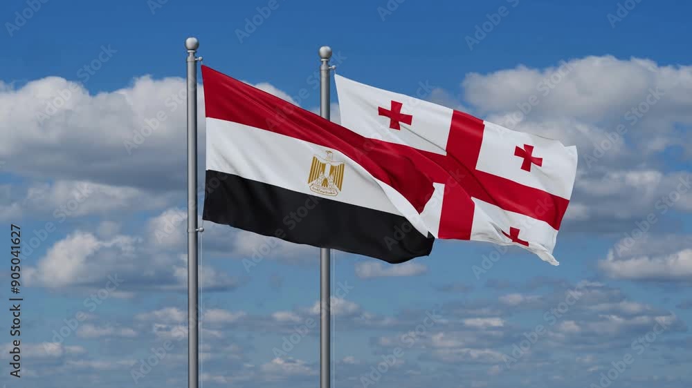 Georgia and Egypt flags flying together, video concept of the relationship, two country relations concept Georgia and Egypt flags flying together, video concept of the relationship, two country relations concept