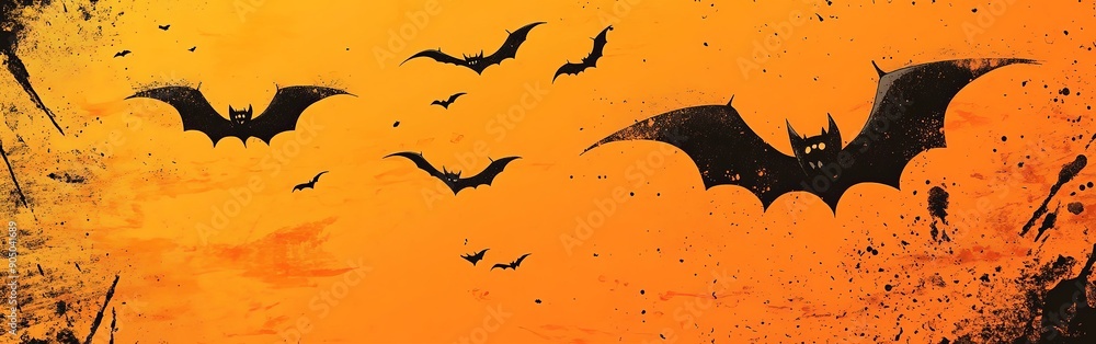 Spooky Halloween Bat Decorations on Orange Spooky Halloween Bat Decorations on Orange