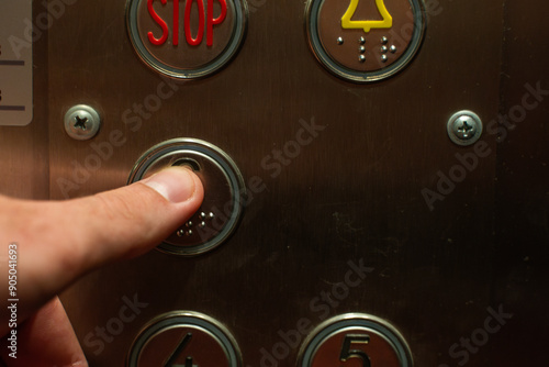 close-up of pressing the elevator button. High quality photo
