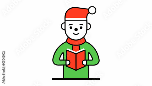 Vector Line Art of Office Character with Santa Hat and Scarf