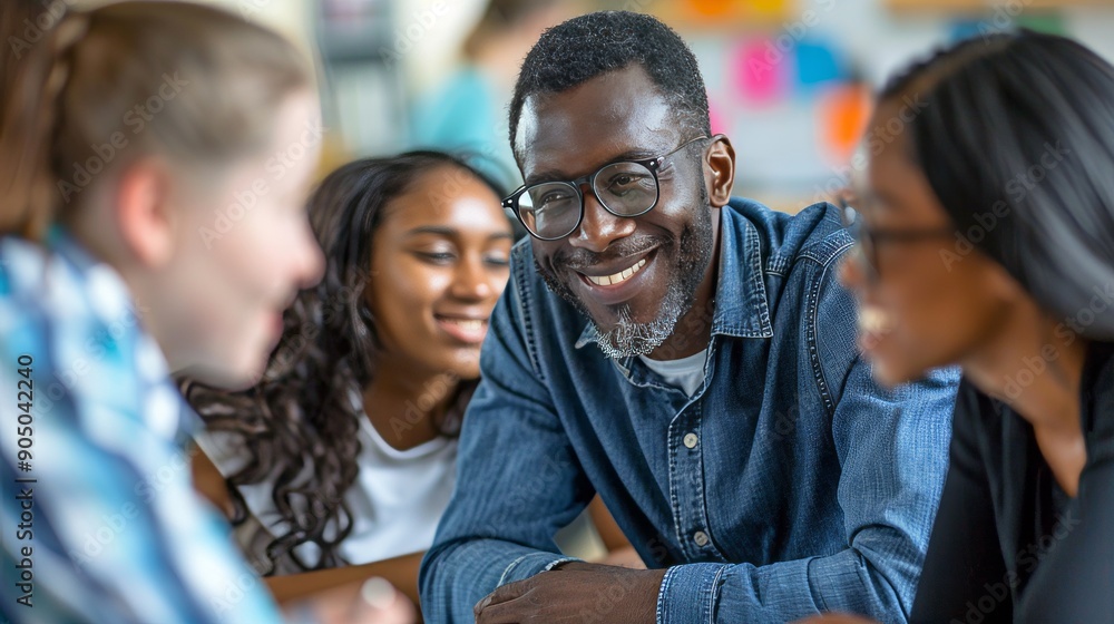 Adult Education Classes. Small group of student receiving instruction from a professor Adult Education Classes. Small group of student receiving instruction from a professor