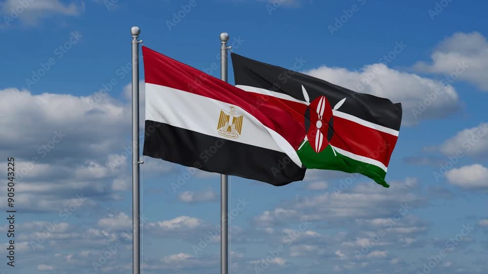Kenya and Egypt flags flying together, video concept of the relationship, two country relations concept Kenya and Egypt flags flying together, video concept of the relationship, two country relations concept