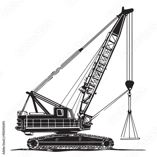 CRAWLER CRANE in cartoon, doodle style . Image for t-shirt, web, mobile apps and ui. Isolated 2d vector illustration in logo, icon, sketch style, Eps 10, black and white. AI Generative