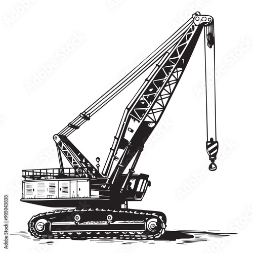 CRAWLER CRANE in cartoon, doodle style . Image for t-shirt, web, mobile apps and ui. Isolated 2d vector illustration in logo, icon, sketch style, Eps 10, black and white. AI Generative