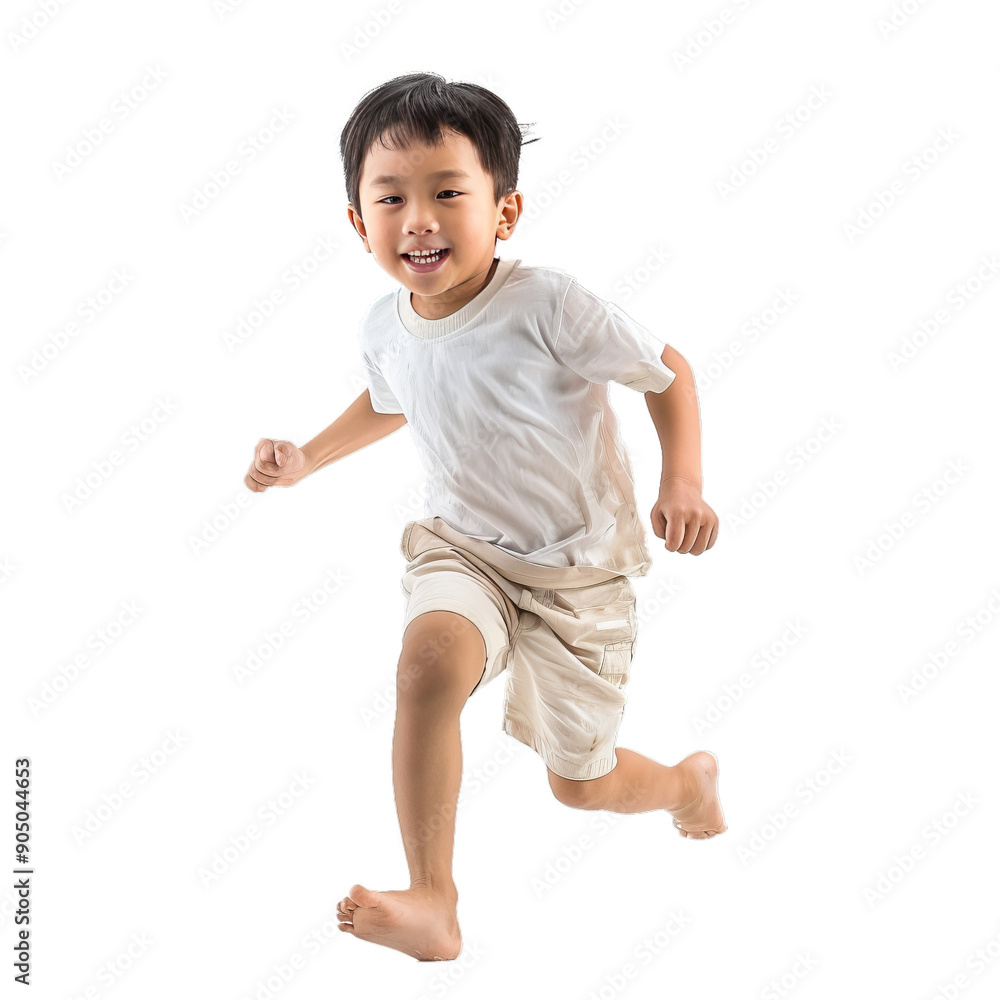 © nsit0108 - Full length portrait of a happy asian boy running and smiling, isolated on white background © nsit0108 - Full length portrait of a happy asian boy running and smiling, isolated on white background